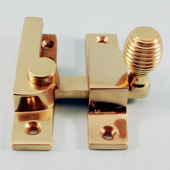 THD103N/PB • Non-Locking • Polished Brass • Narrow Straight Arm Old Beehive Knob Sash Fastener
